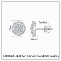 0.50 Carat Lab Grown Diamond Round Halo Earrings