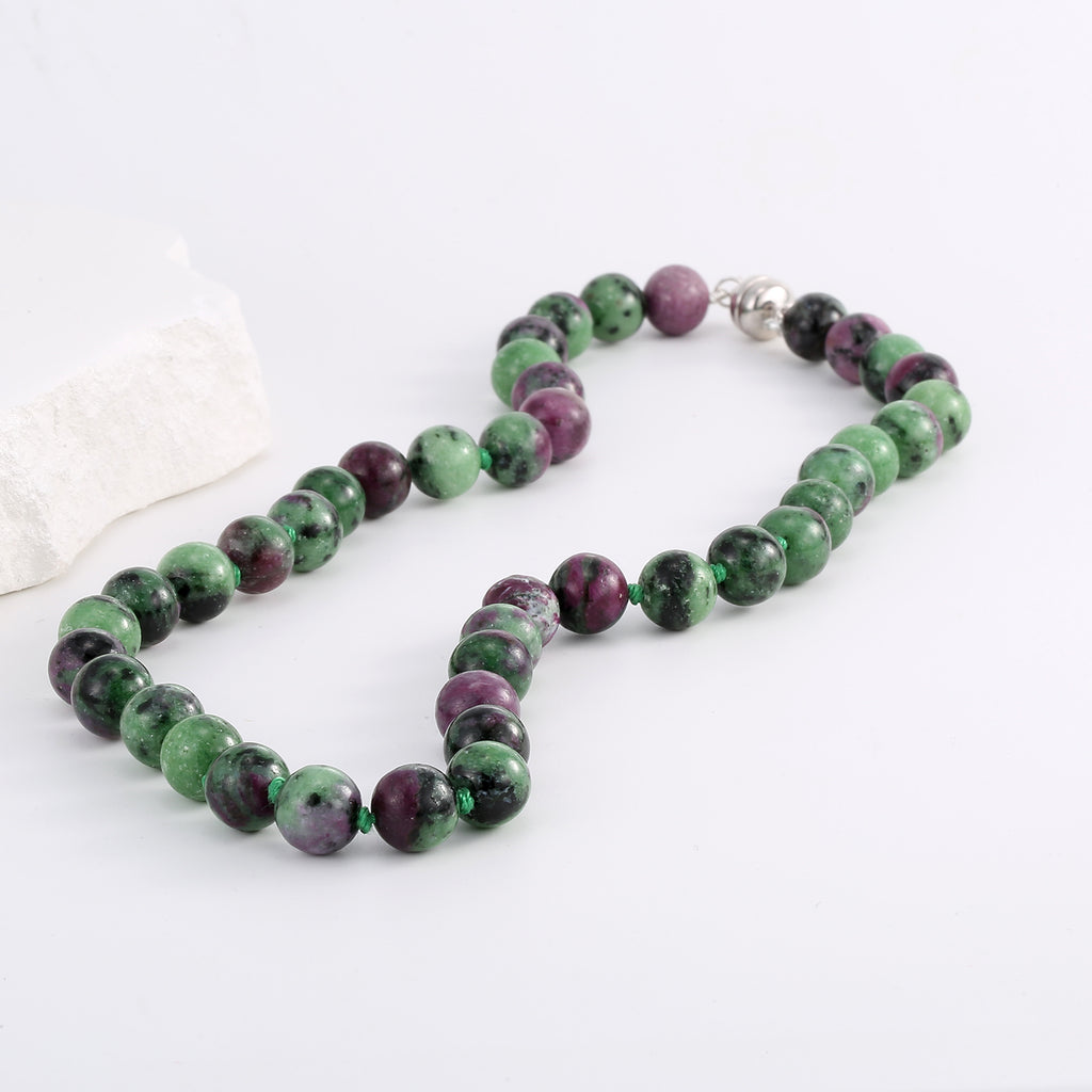420ct Ruby Zoisite 20'' Necklace with 10mm Round Beads