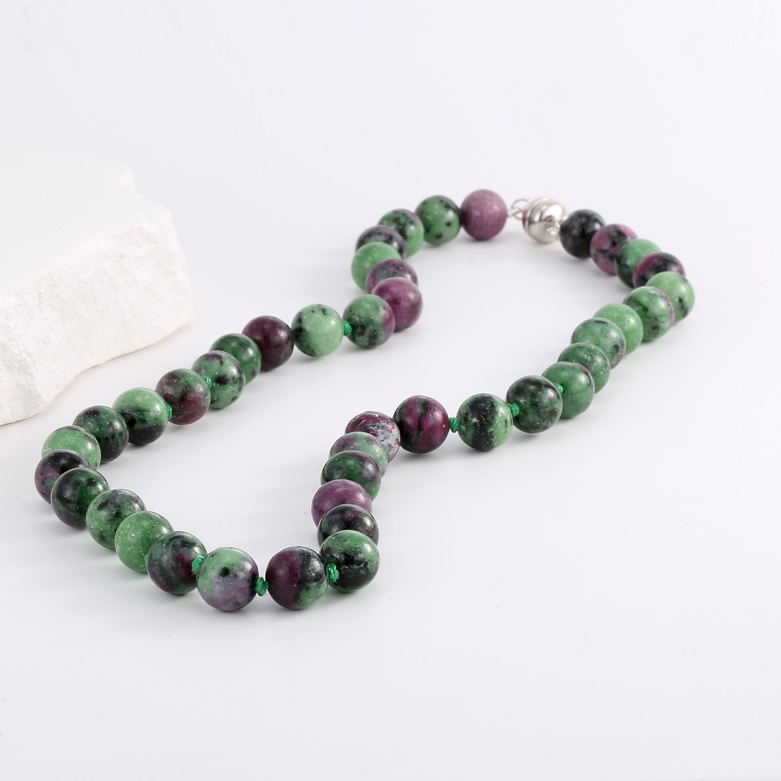 420ct Ruby Zoisite 20'' Necklace with 10mm Round Beads