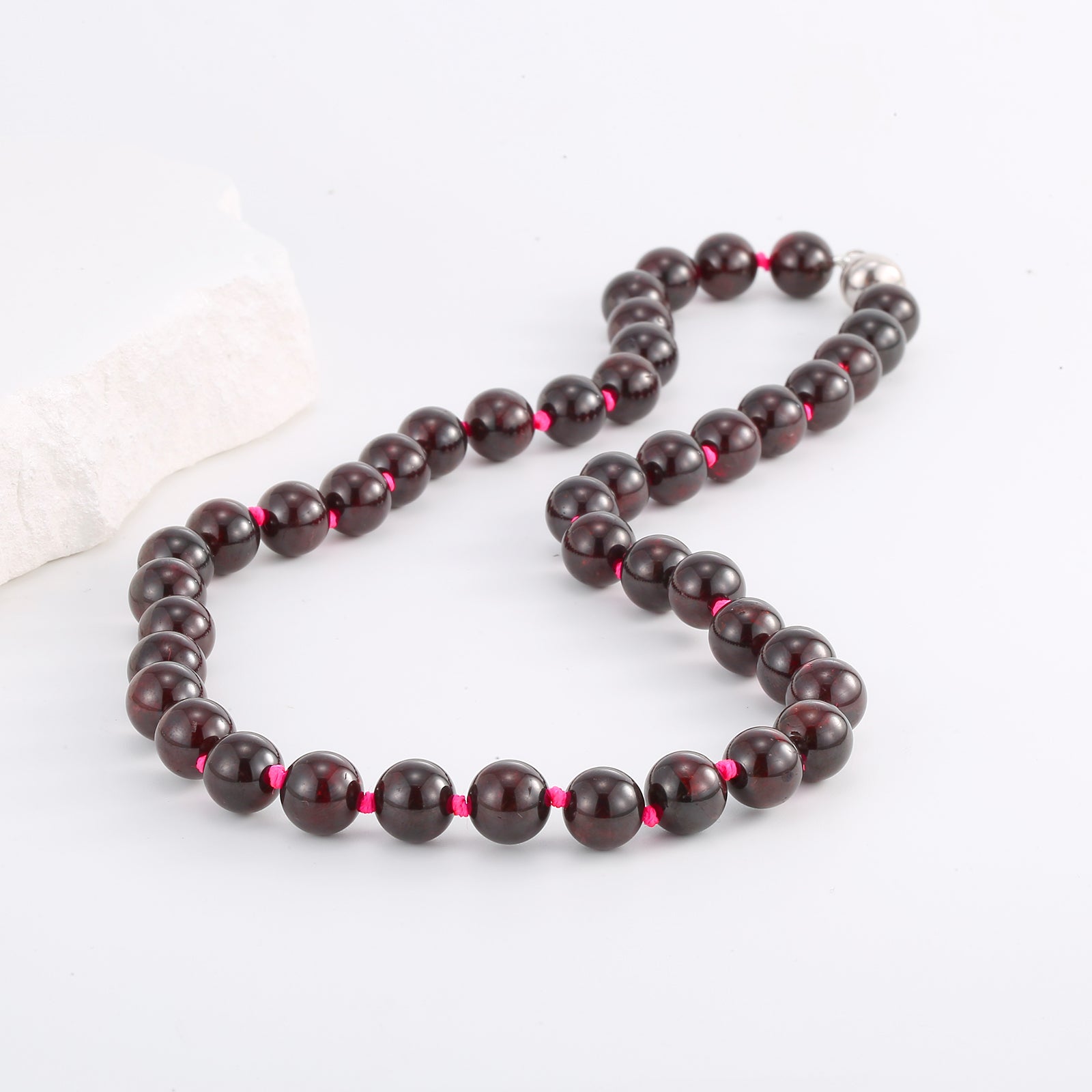 Red Garnet Necklace with Round Beads