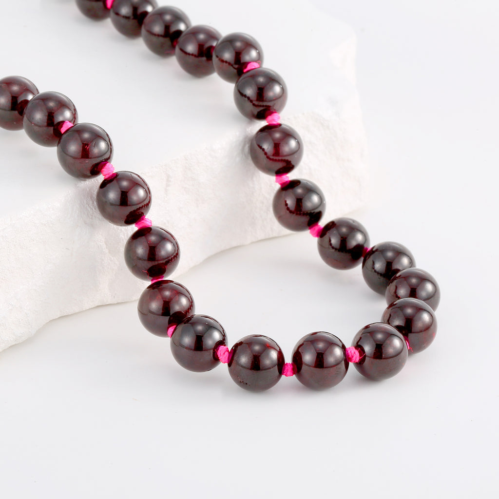 Red Garnet Necklace with Round Beads
