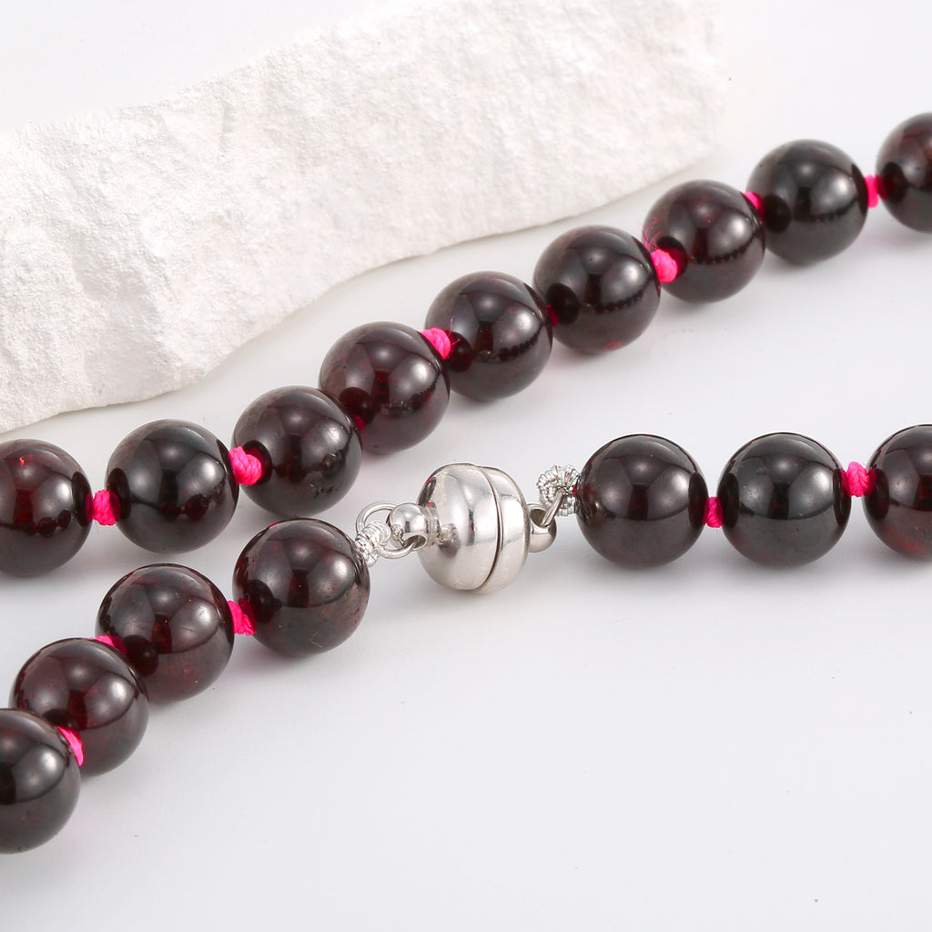 Red Garnet Necklace with Round Beads
