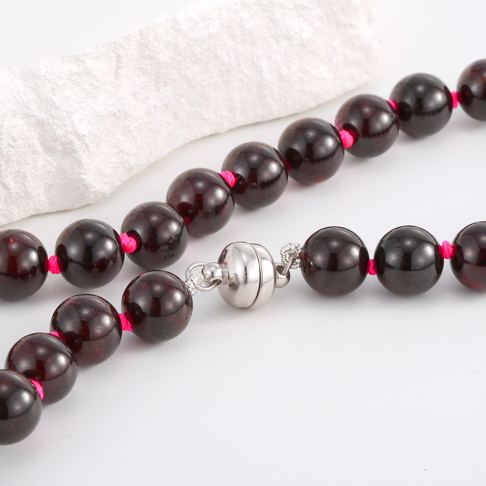 Red Garnet Necklace with Round Beads