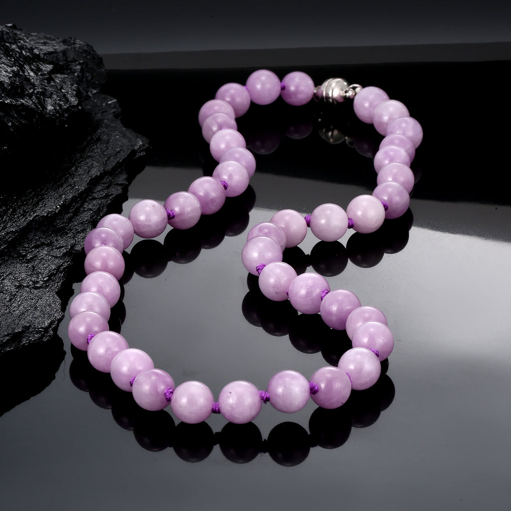 Collar de 20'' de kunzita de 350 ct con cuentas redondas de 10 mm