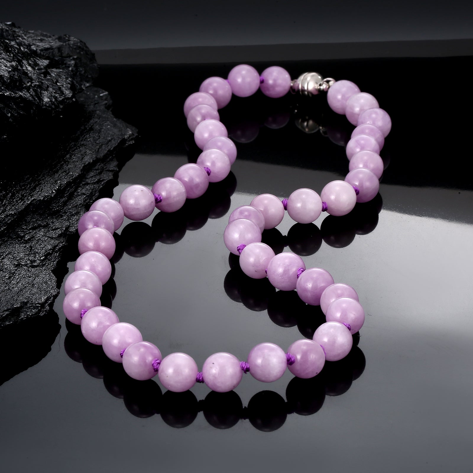 Collar de 20'' de kunzita de 350 ct con cuentas redondas de 10 mm