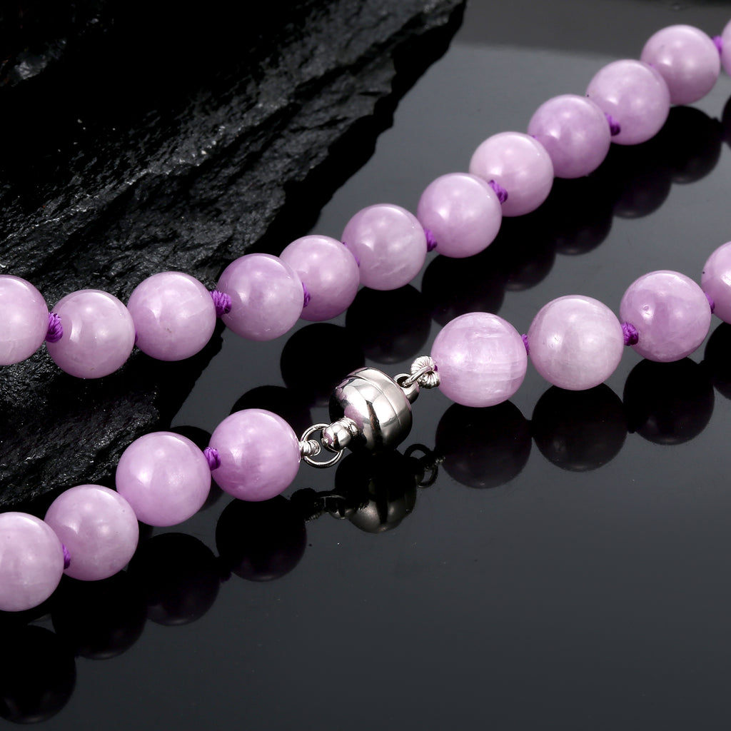 Collar de 20'' de kunzita de 350 ct con cuentas redondas de 10 mm