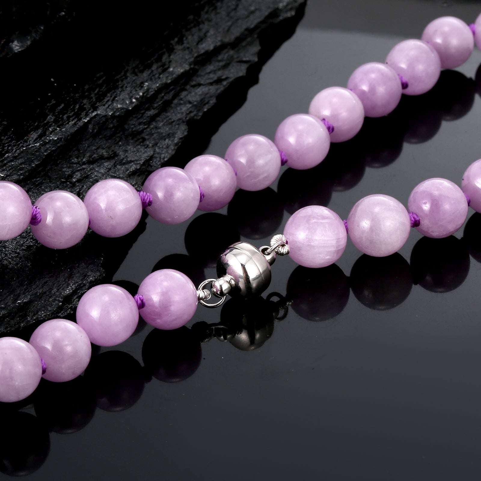 Collar de 20'' de kunzita de 350 ct con cuentas redondas de 10 mm