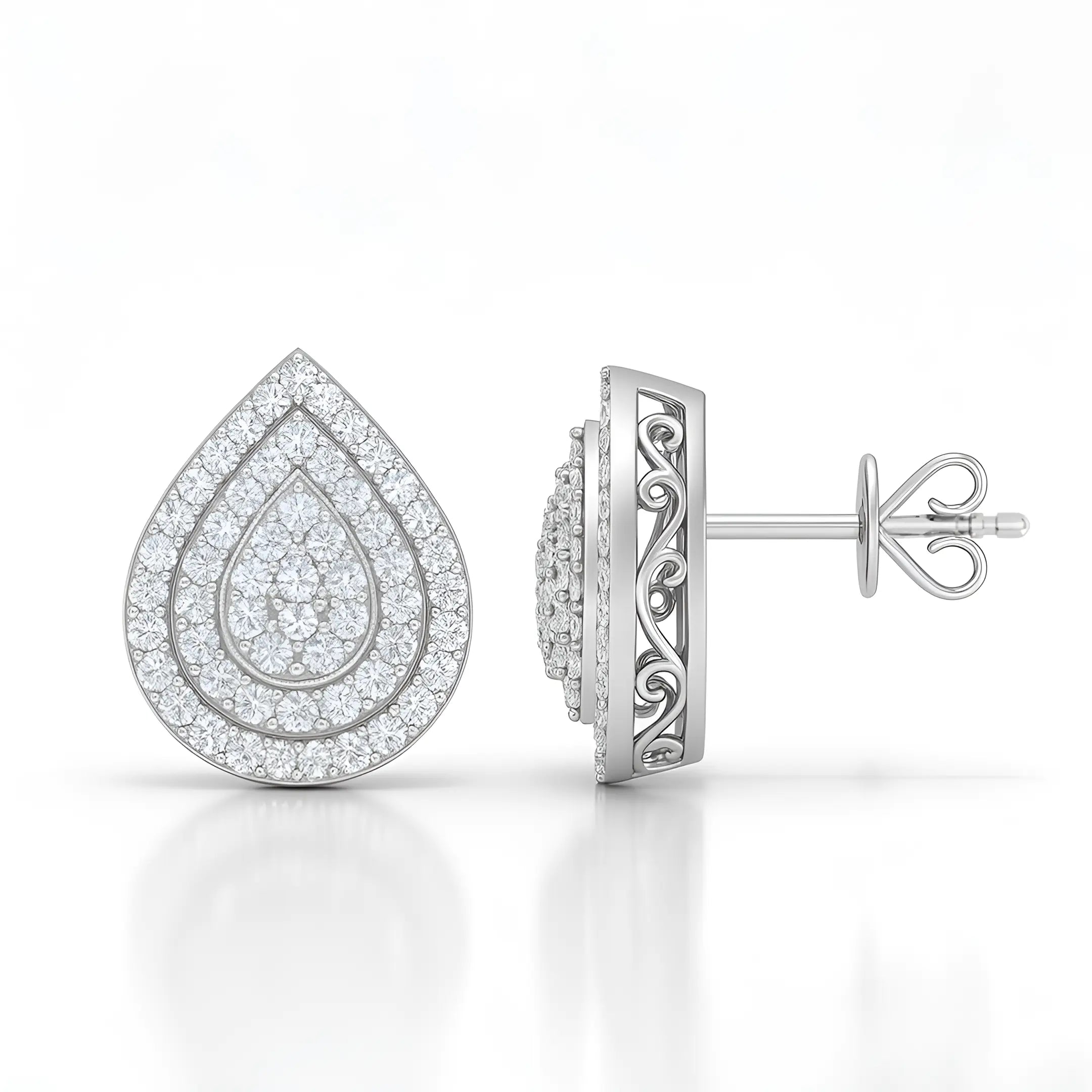 1 Carat Teardrop Halo Stud Earrings