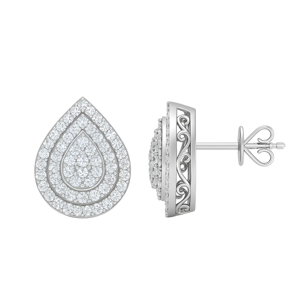 1 Carat Teardrop Halo Cluster Lab Diamond Stud Earrings