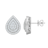 1 Carat Teardrop Halo Cluster Lab Diamond Stud Earrings