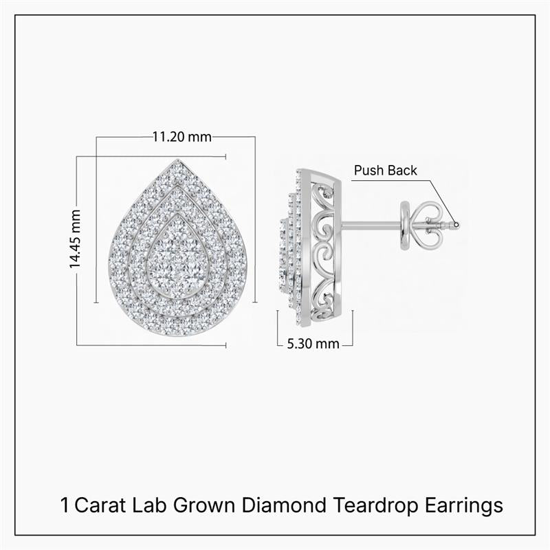 Pendiente de botón con diamantes cultivados en laboratorio de 2,00 ct