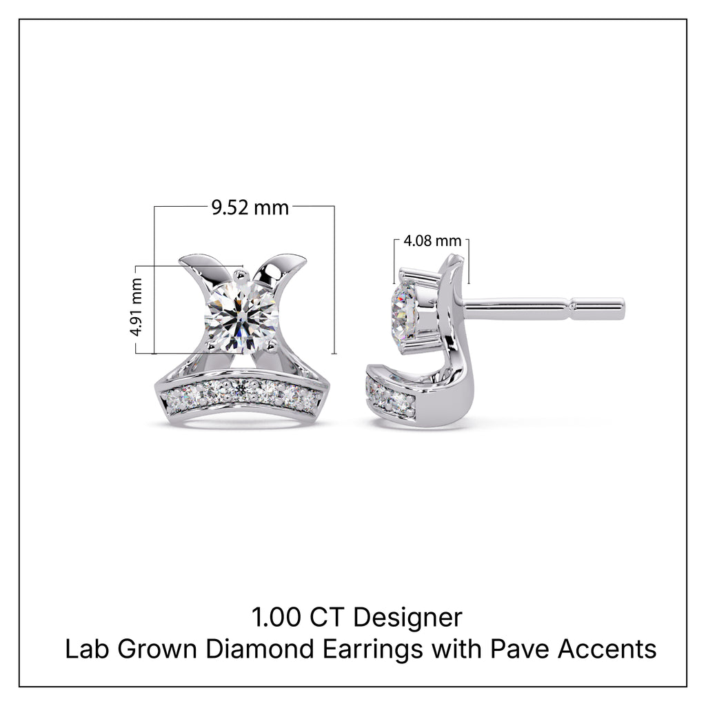 1.00 CT Designer Lab Grown Diamond Earrings with Pave Accents