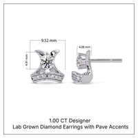 1.00 CT Designer Lab Grown Diamond Earrings with Pave Accents