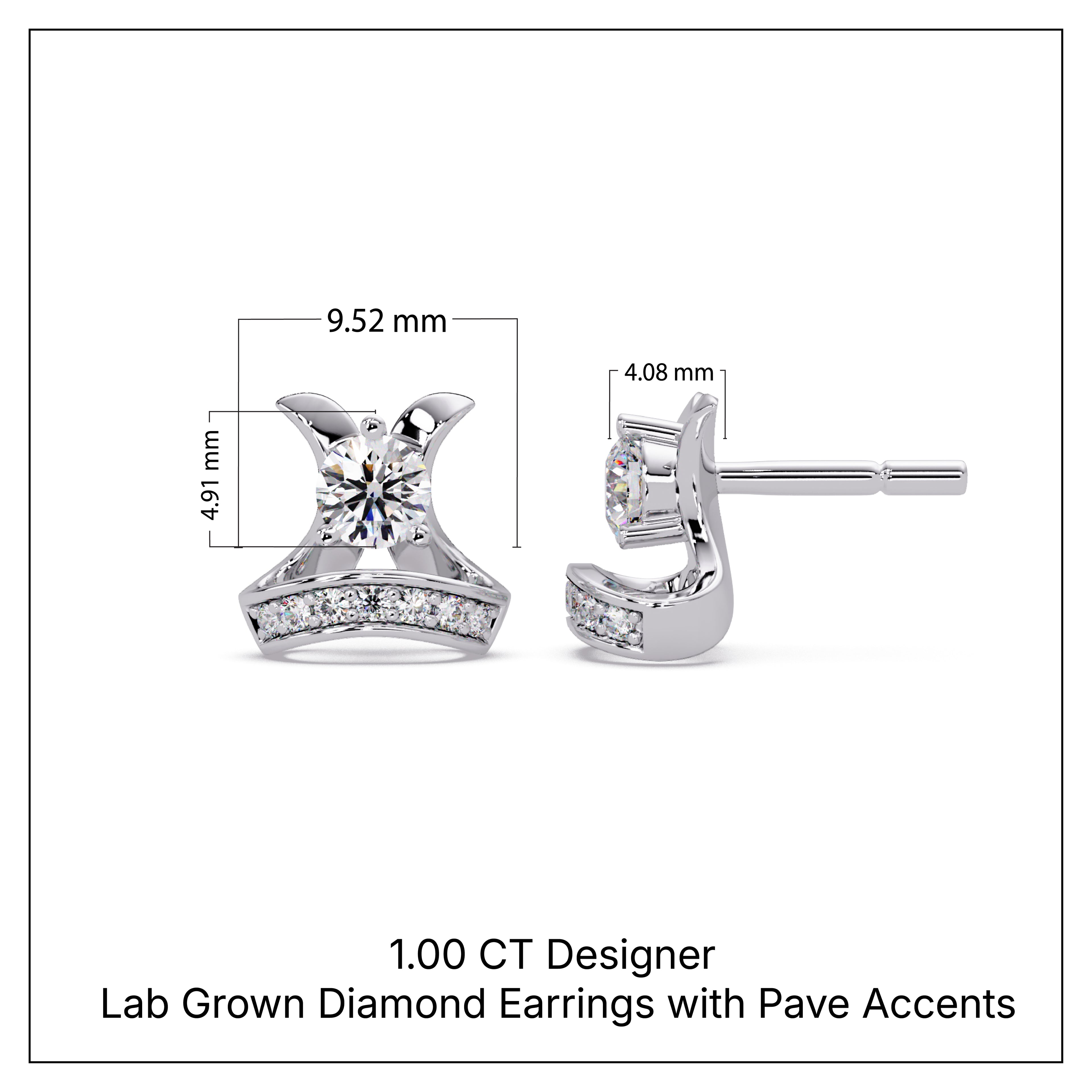 1.00 CT Designer Lab Grown Diamond Earrings with Pave Accents