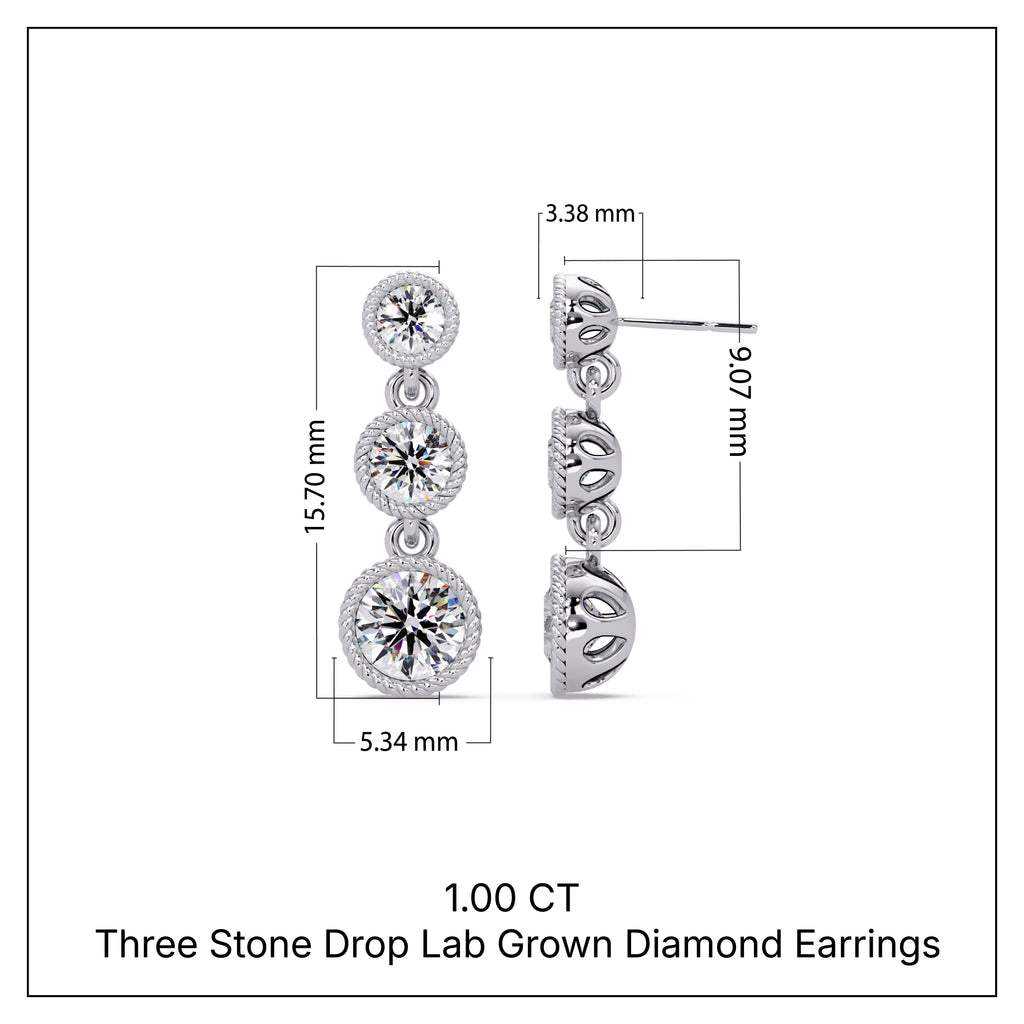 3.5 CT Three Stone Drop Lab Grown Diamond Earrings