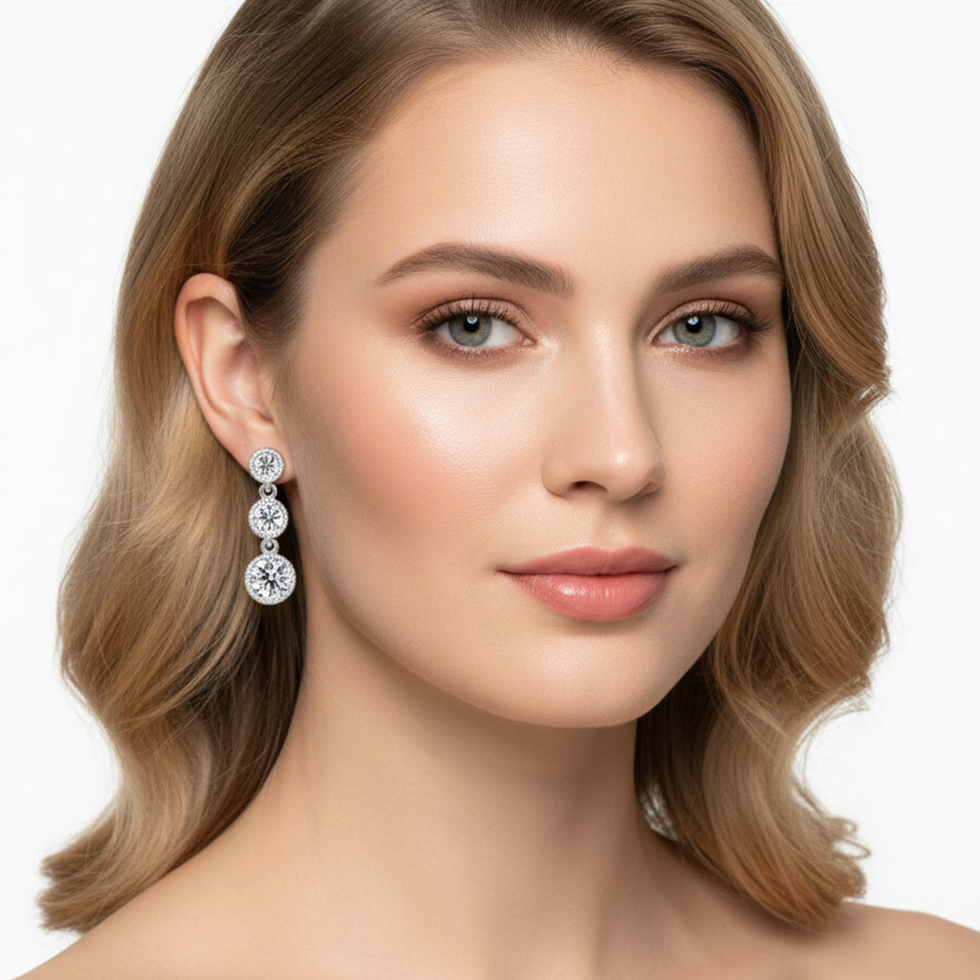 3.5 CT Three Stone Drop Lab Grown Diamond Earrings