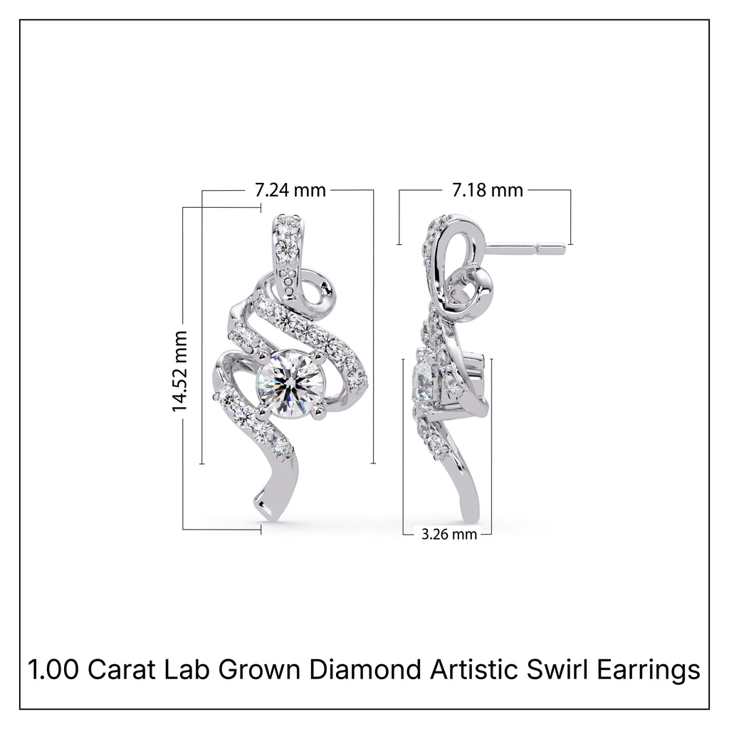 1.00 Carat Lab Grown Diamond Artistic Swirl Earrings