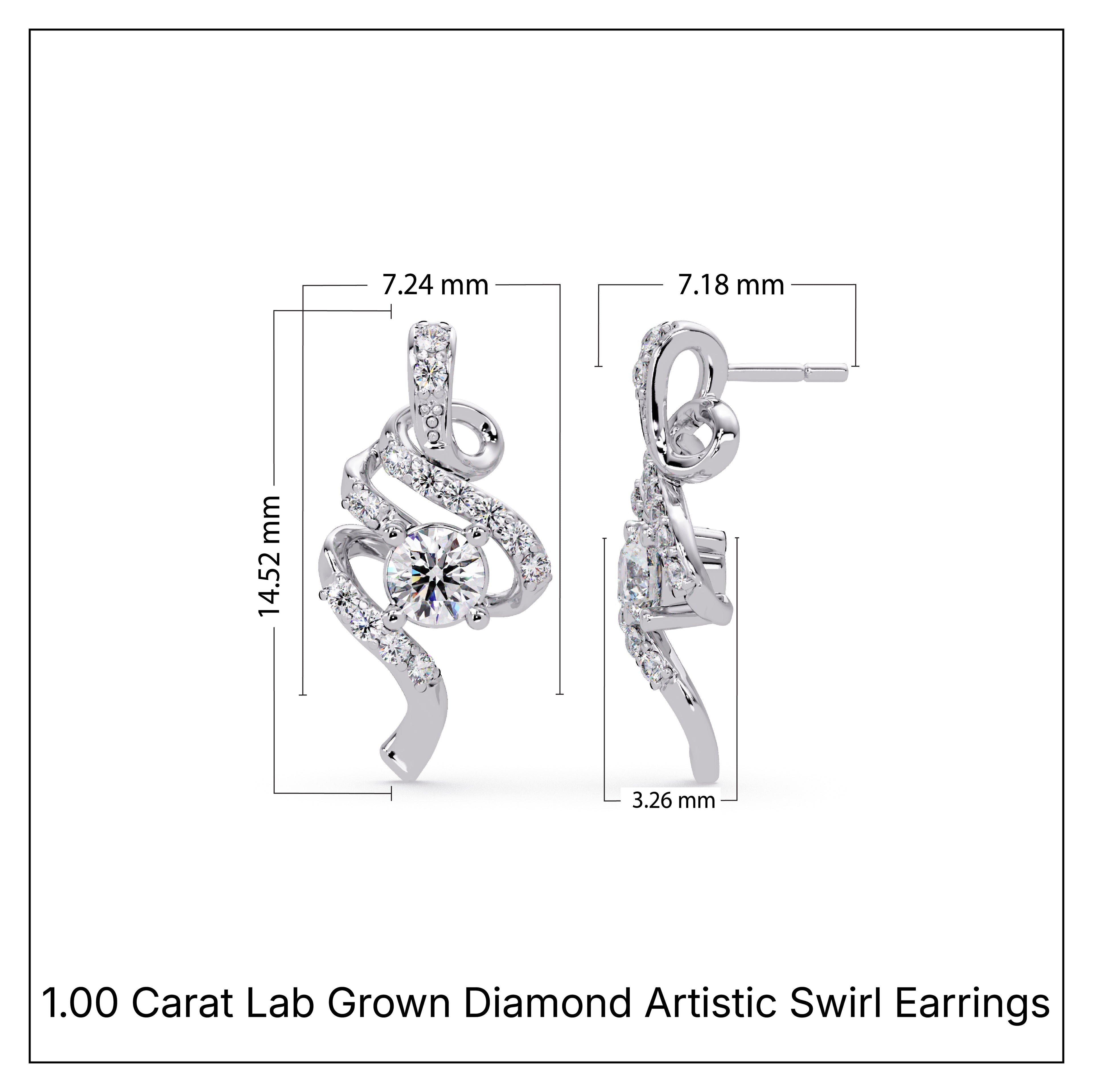 1.00 Carat Lab Grown Diamond Artistic Swirl Earrings