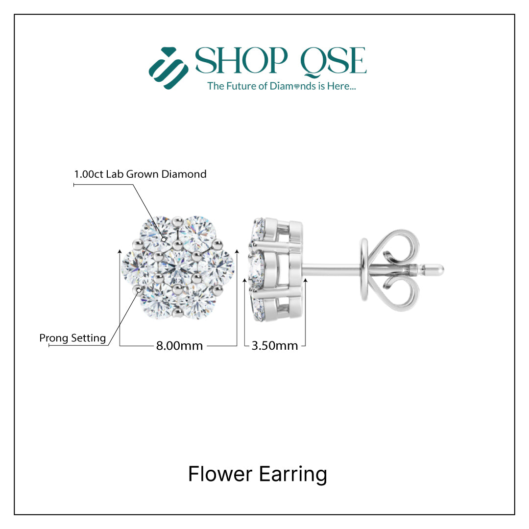 Pendiente de flor con diamante cultivado en laboratorio de 1,00 ct 