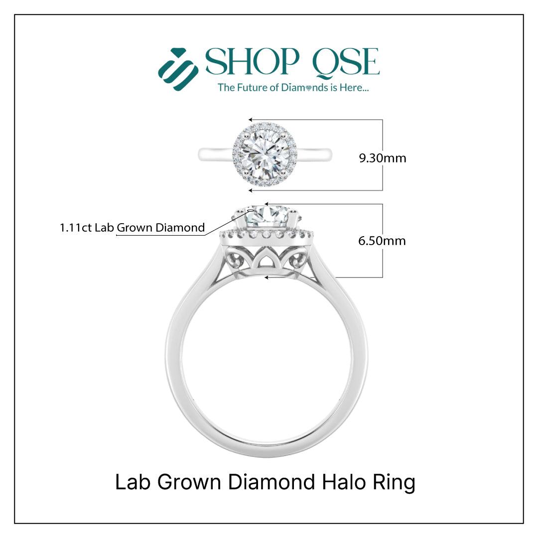 IGI 1.11ct Lab Grown Diamond Halo Ring