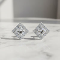 1.50 CT Princess Cut Halo Lab Grown Diamond Earrings