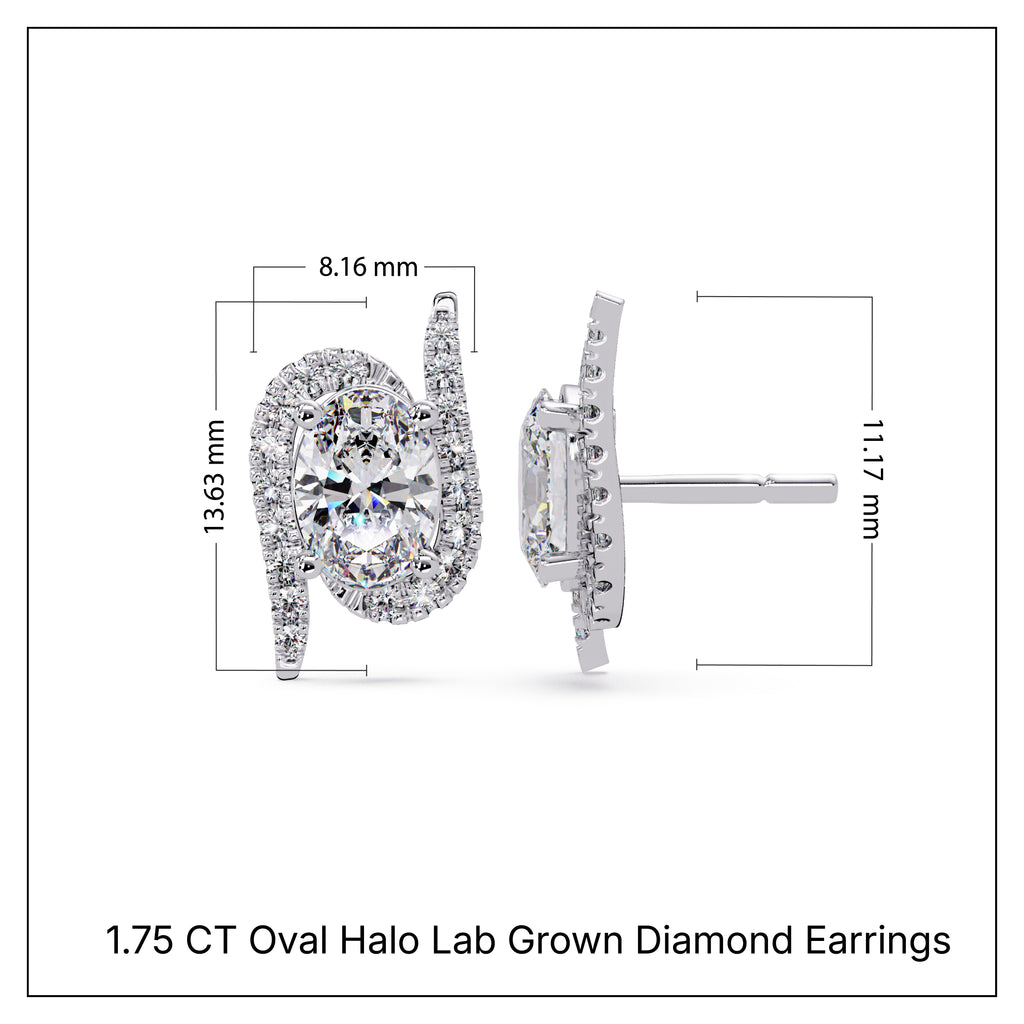 1.75 CT Oval Halo Lab Grown Diamond Earrings