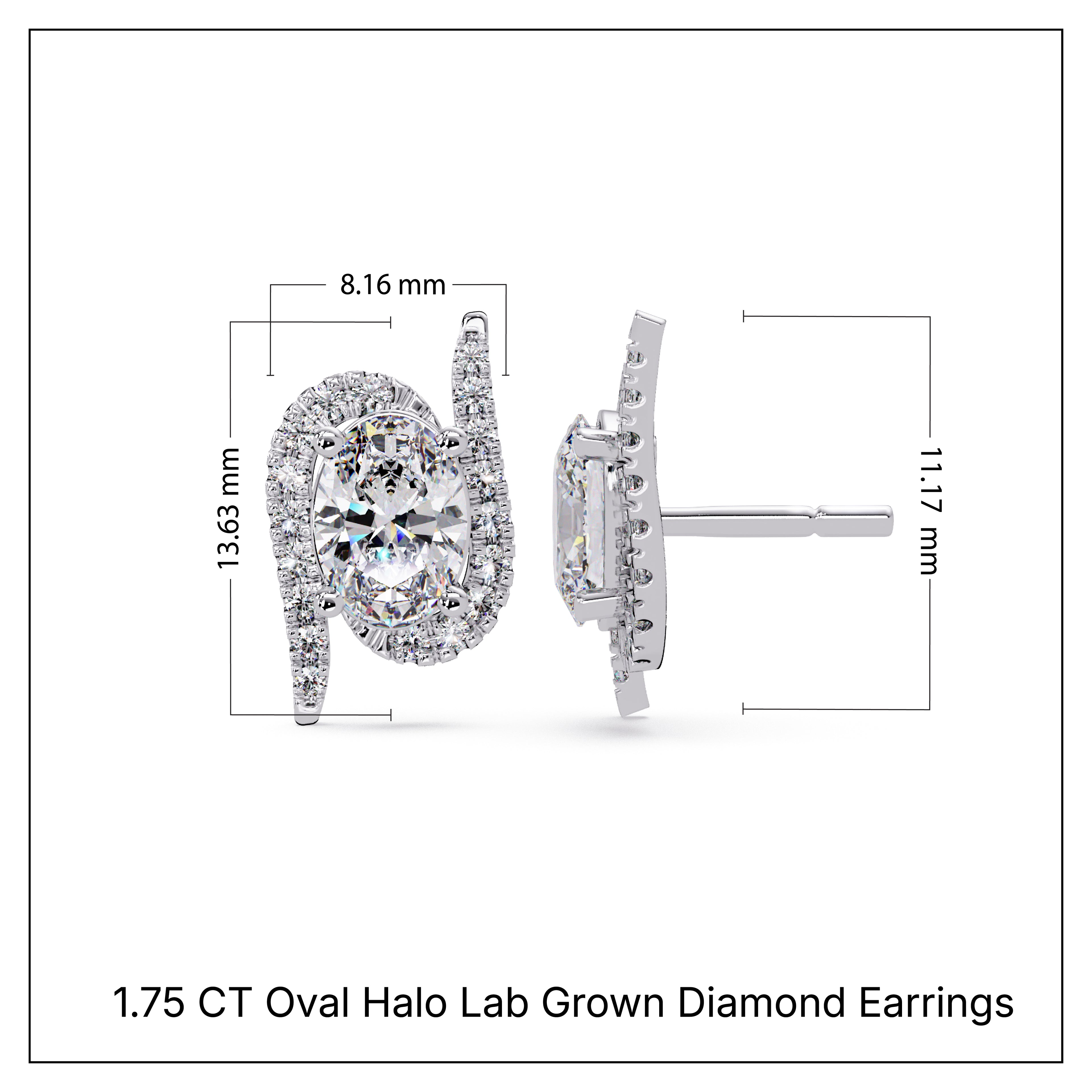 1.75 CT Oval Halo Lab Grown Diamond Earrings