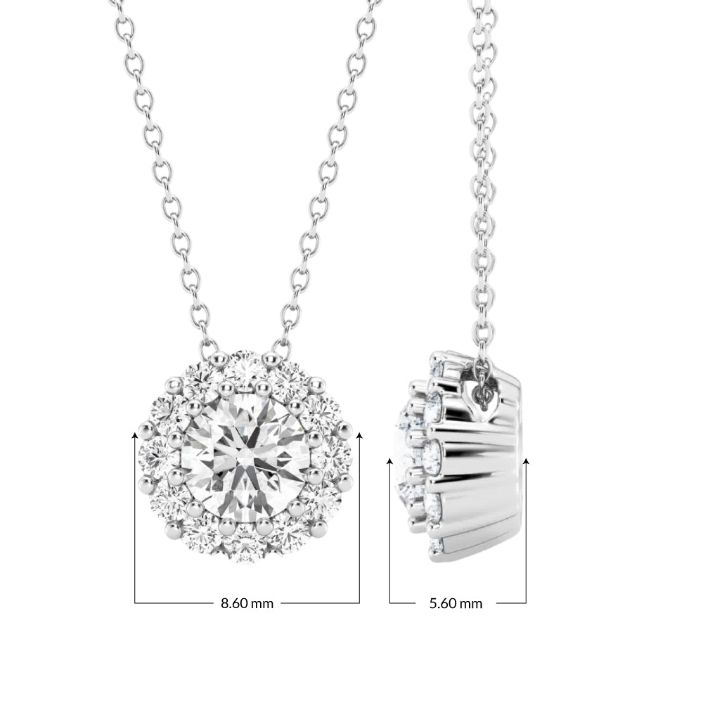 Colgante con halo redondo de diamantes cultivados en laboratorio de 0,75 ct