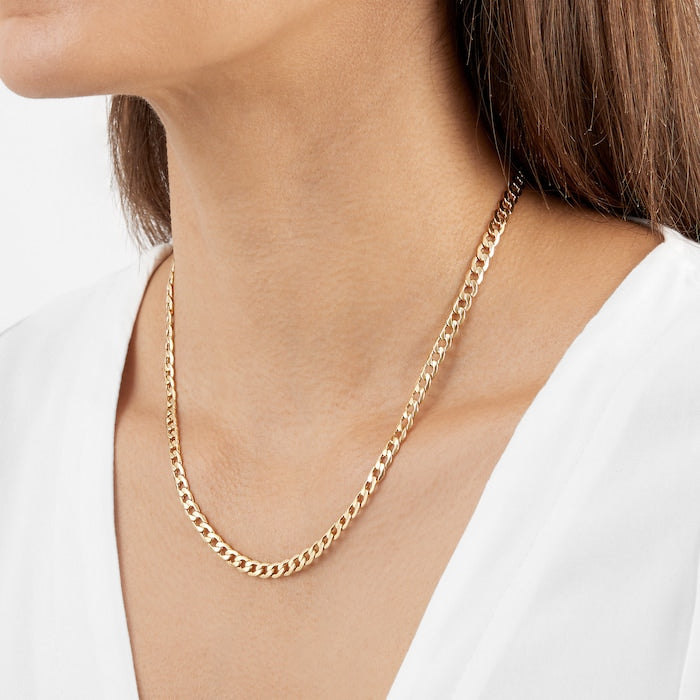 Curata 10K Yellow Gold 2.2mm Flat Beveled Curb Chain Necklace for Men - 24 inch Curata 10K Yellow Gold 2.2mm Flat Beveled Curb Chain Necklace for Men - 24 inch