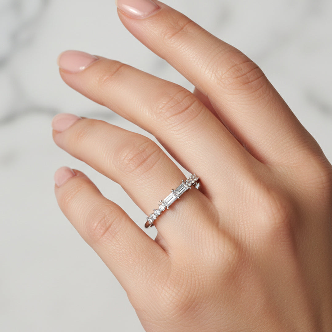 14K Gold Baguette & Round Lab Grown Diamond Ring