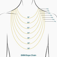 American 14k Real 100% Solid Yellow Gold 8MM Rope Chain Necklace (18"-30)