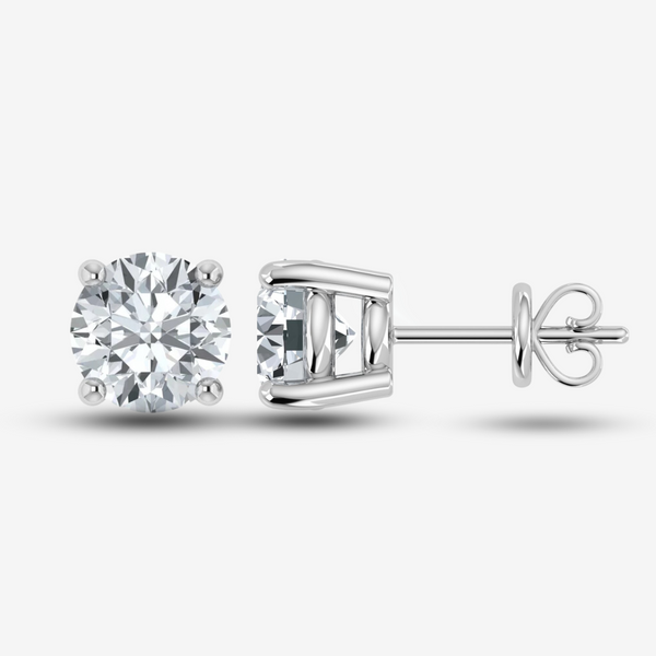 Lab Grown Diamond Solitaire Stud Earrings Push Back in Silver (1.00CT-2.00CT)