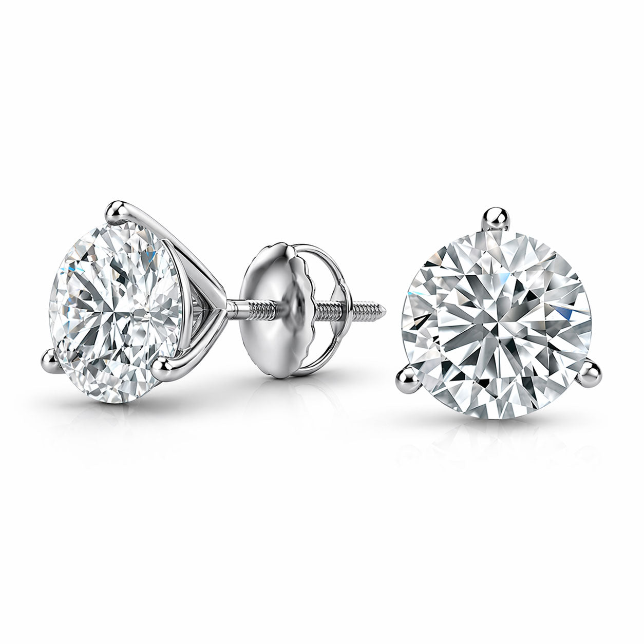2 Carat Martini 3-Prong Lab Grown Diamond Stud Earrings