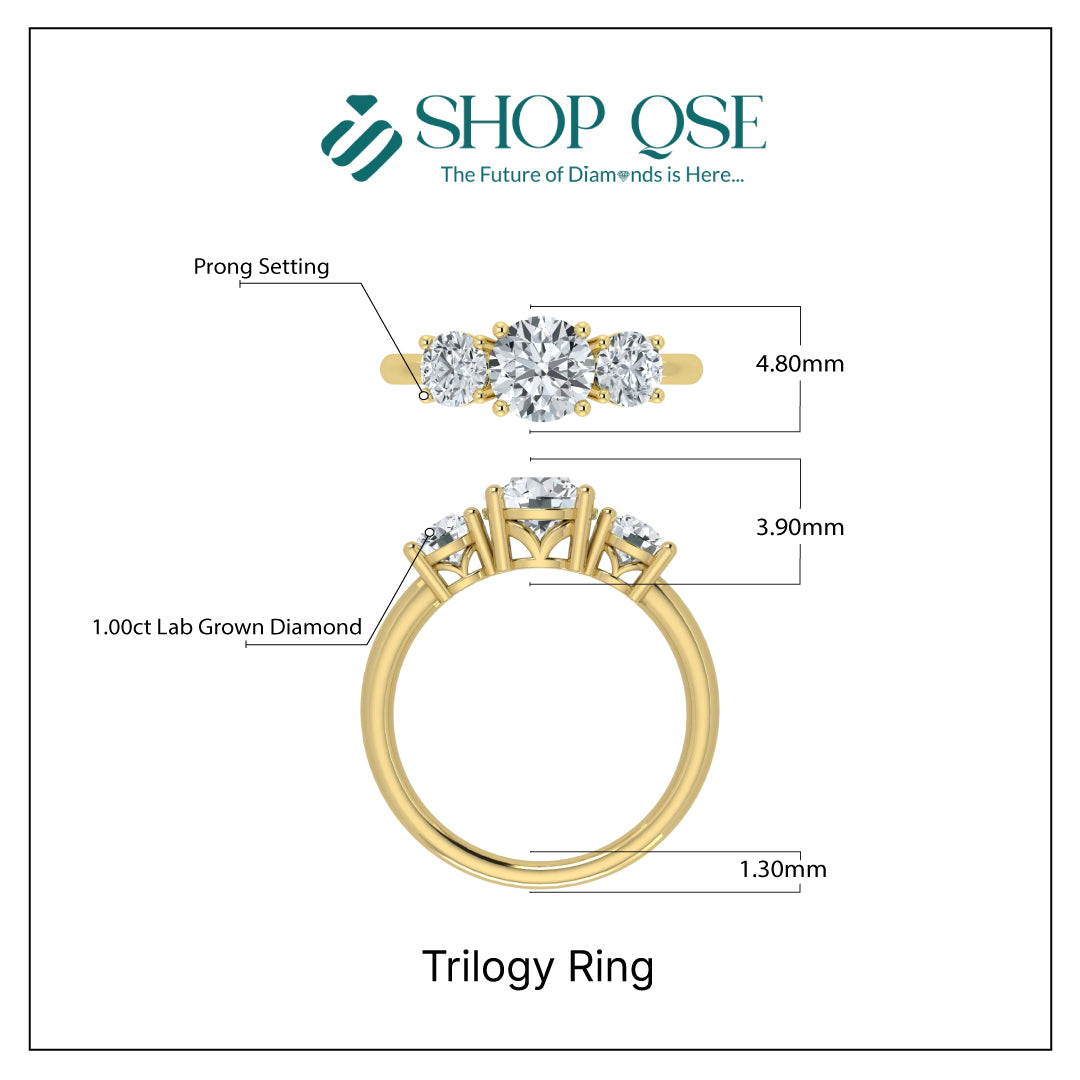 IGI 1.00ct Lab Grown Diamond Trilogy Ring