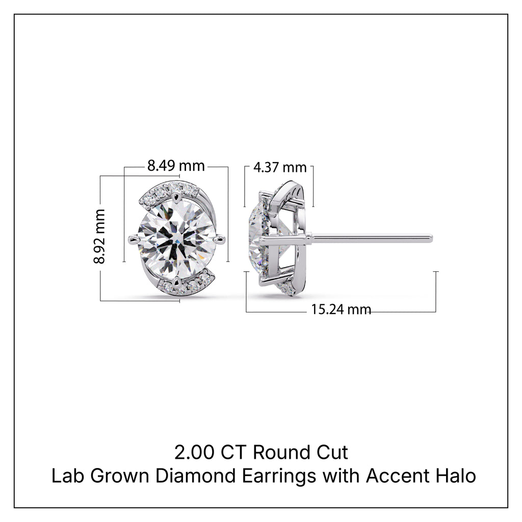 2.00 CT Round Cut Lab Grown Diamond Earrings with Accent Halo