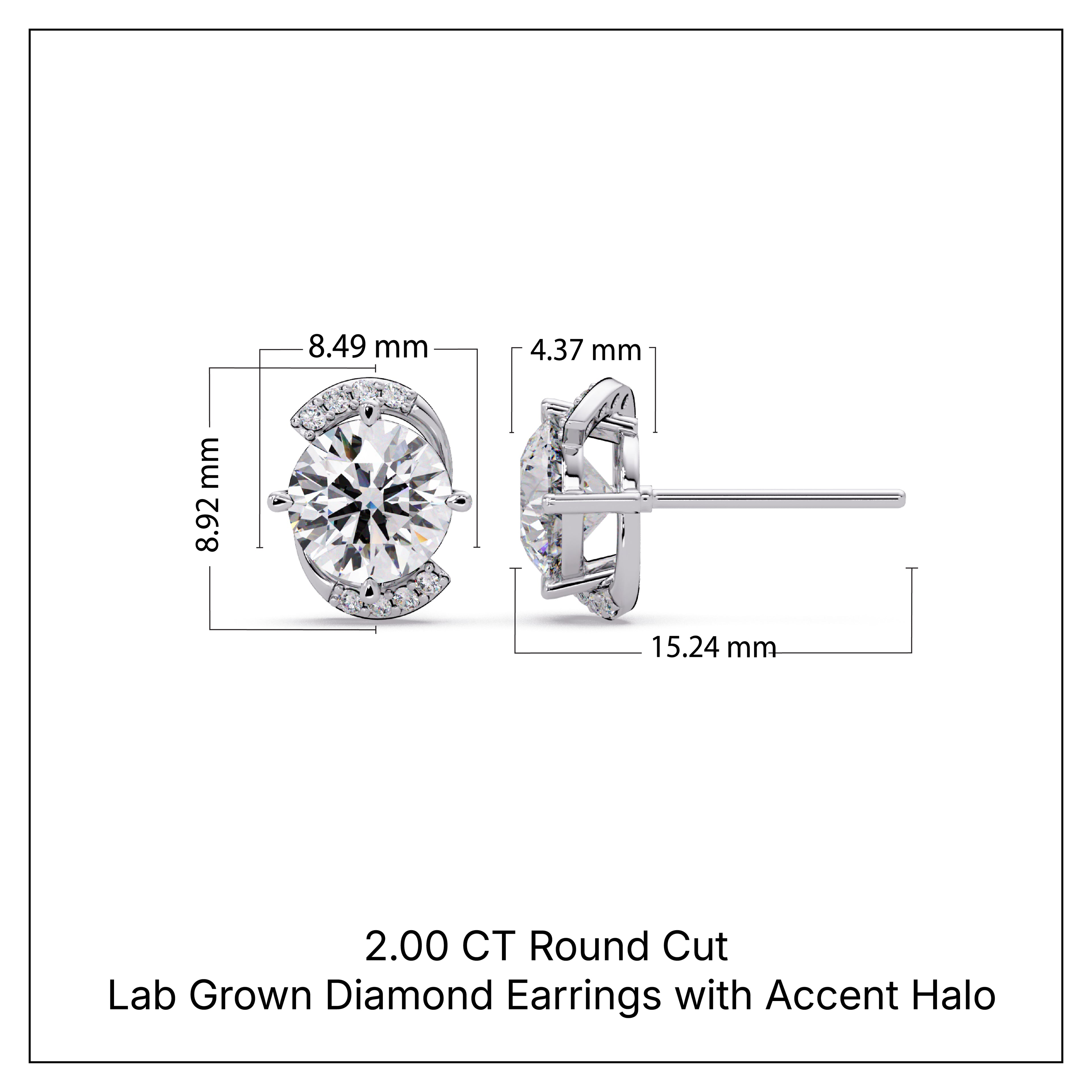 2.00 CT Round Cut Lab Grown Diamond Earrings with Accent Halo