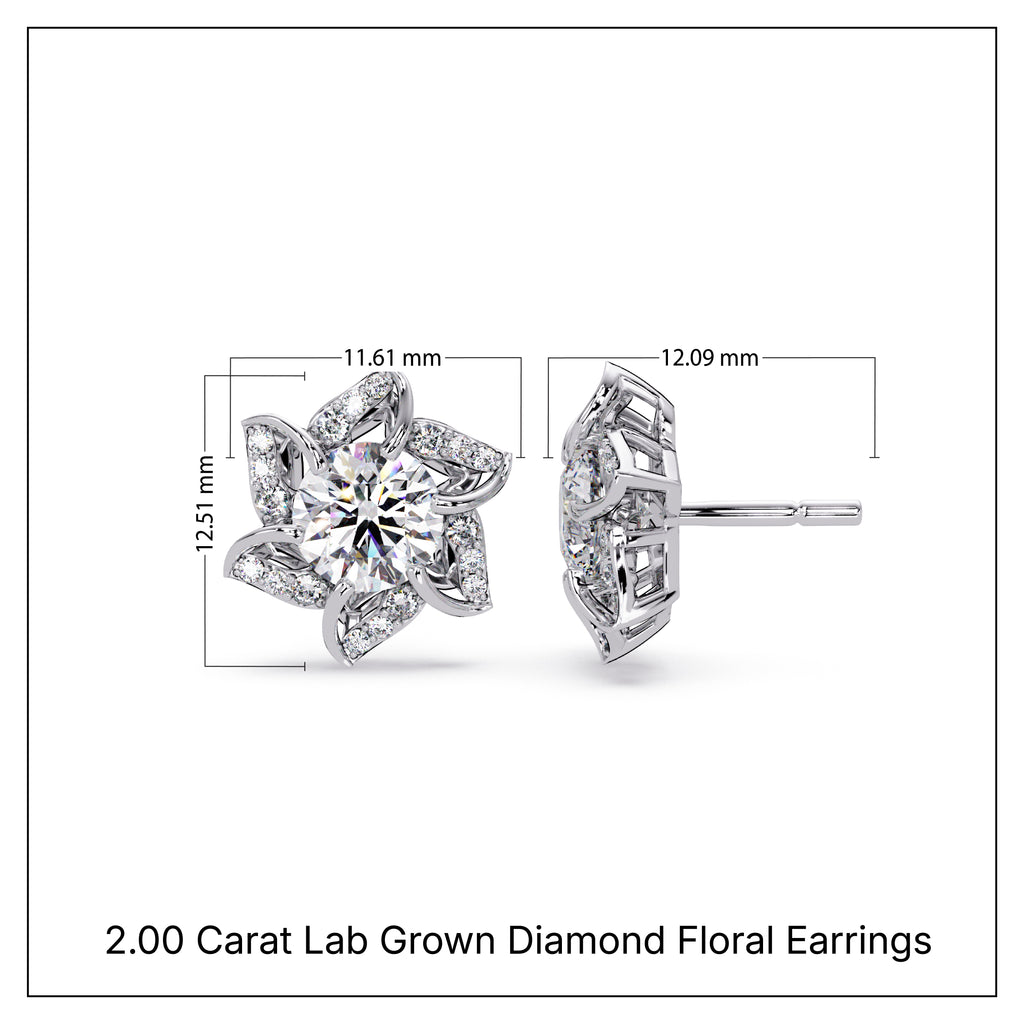 2.00 Carat Lab Grown Diamond Floral Earrings