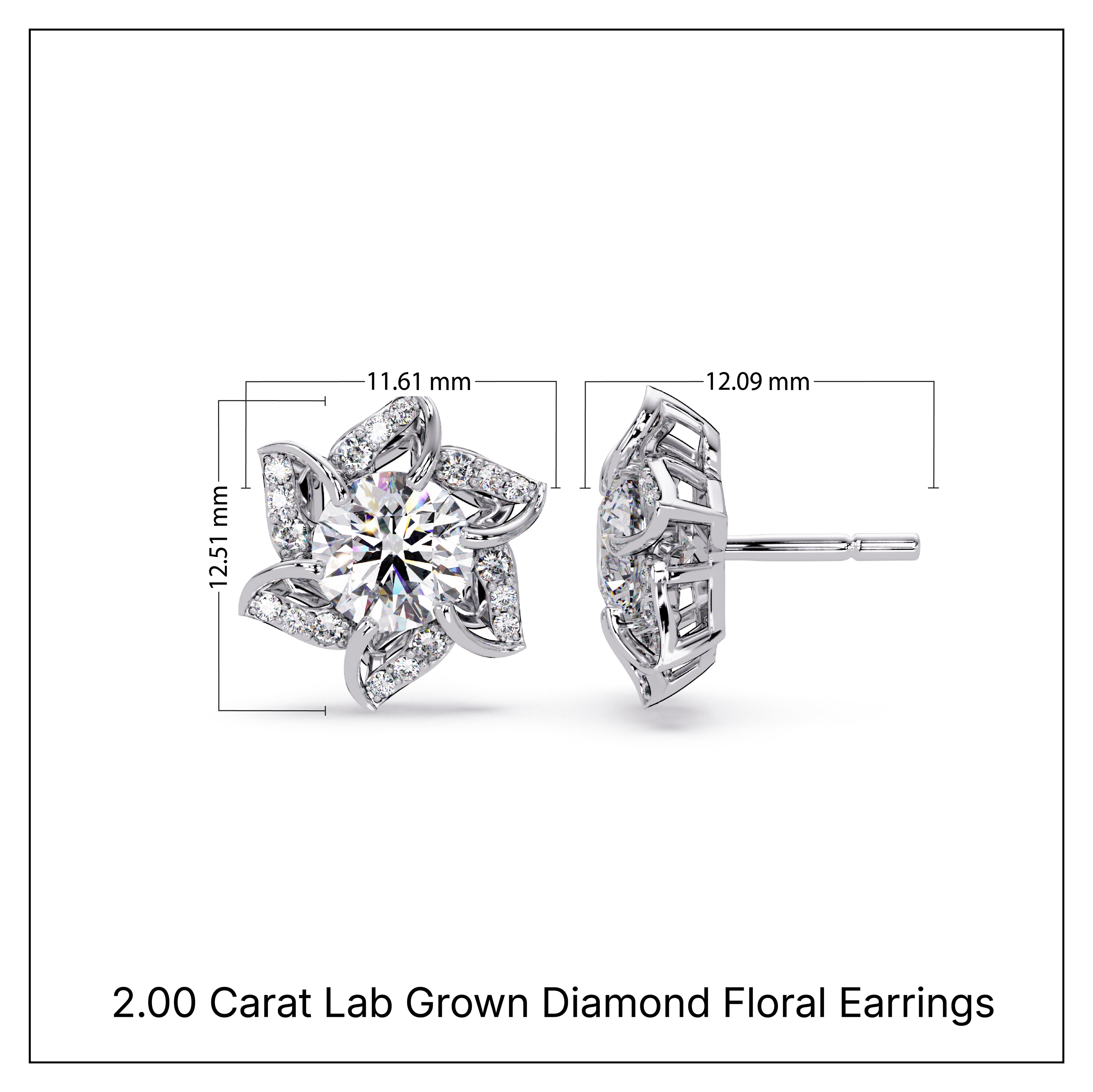 2.00 Carat Lab Grown Diamond Floral Earrings