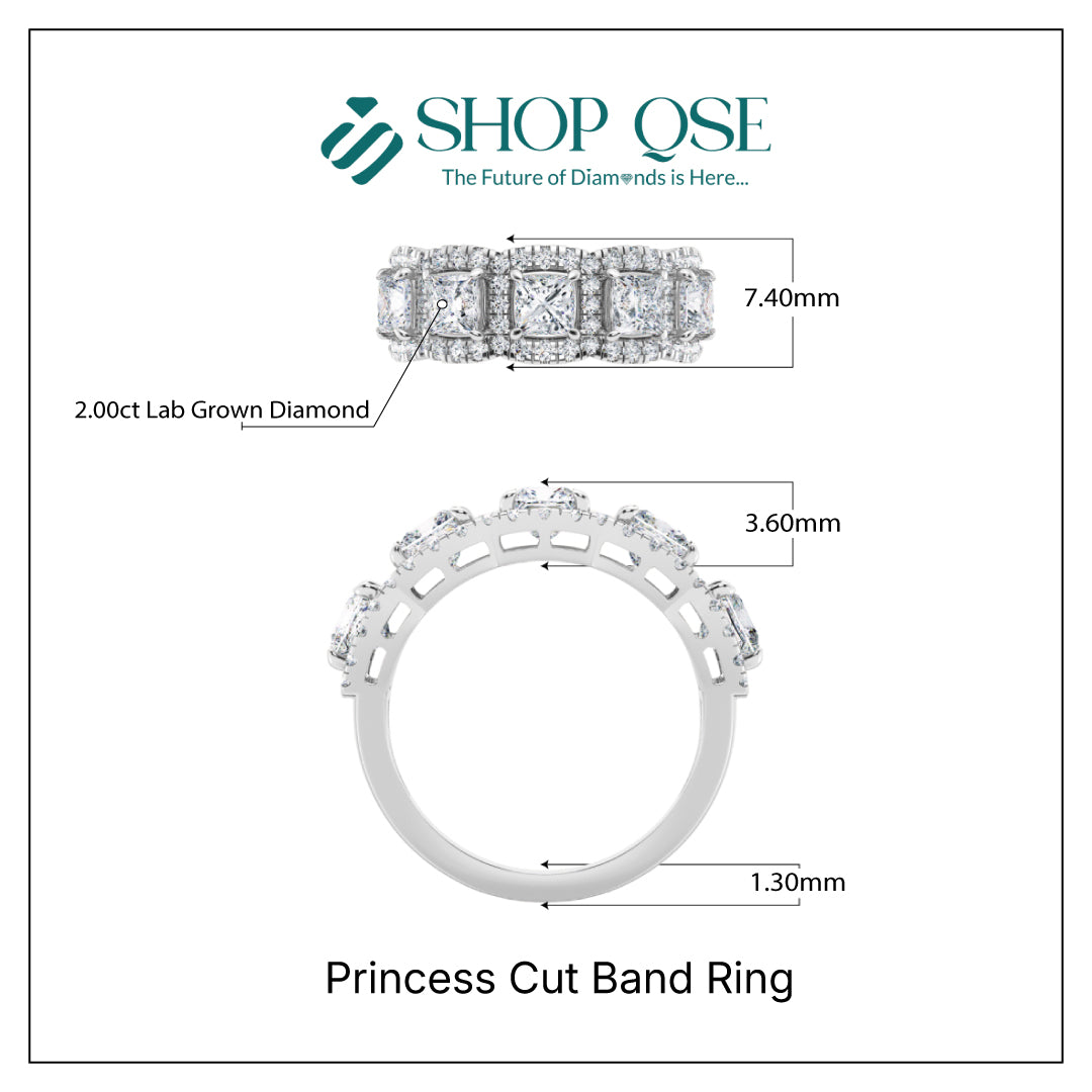 Anillo de banda de talla princesa con diamantes cultivados en laboratorio de 2,00 ct