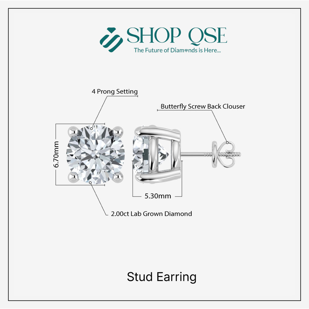 Shop QSE 2 Carat Lab Grown Diamond Stud Earrings for Women IGI Certified 14k Yellow and White Gold with Screw-back Jewelry (E-F Color, VS1-VS2 Clarity)