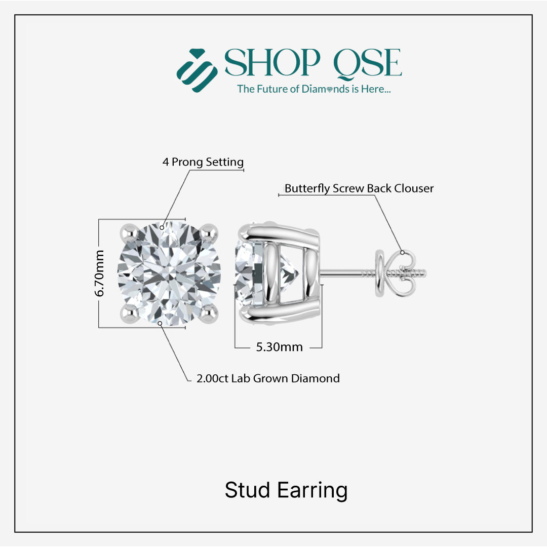 Shop QSE 2 Carat Lab Grown Diamond Stud Earrings for Women IGI Certified 14k Yellow and White Gold with Screw-back Jewelry (E-F Color, VS1-VS2 Clarity)