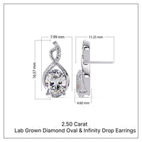2.50 Carat Lab Grown Diamond Oval & Infinity Drop Earrings
