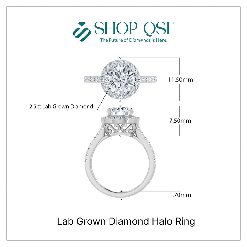 Anillo con halo de diamantes cultivados en laboratorio de 2,5 ct 