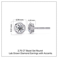 2.75 CT Bezel Set Round Lab Grown Diamond Earrings with Accents