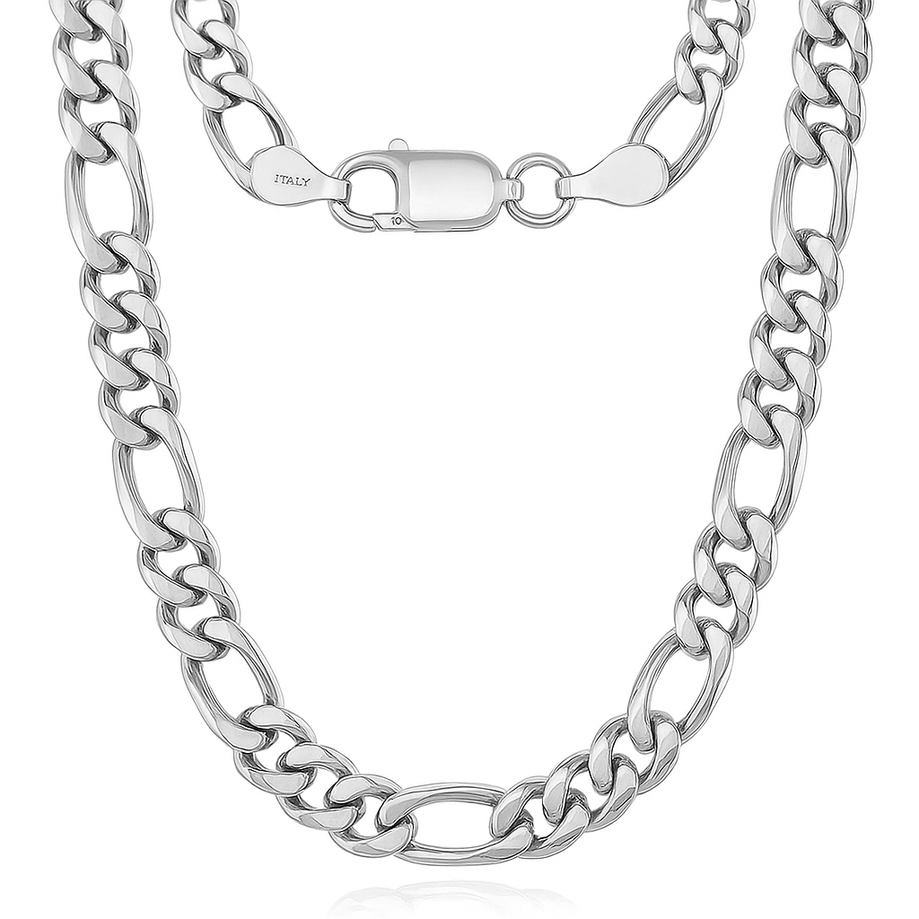 925 Sterling Silver Figaro Chain Necklace 5MM & 7MM