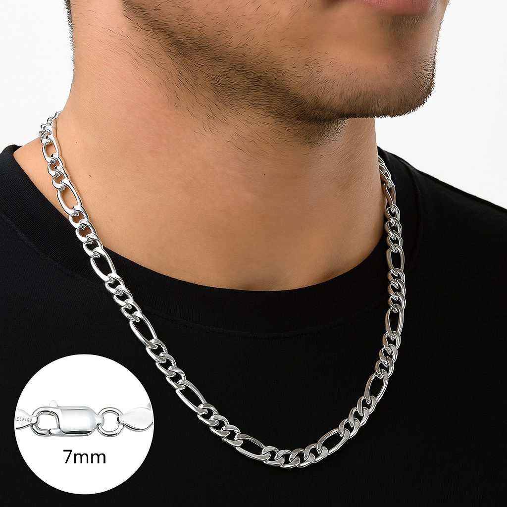 925 Sterling Silver Figaro Chain Necklace 5MM & 7MM