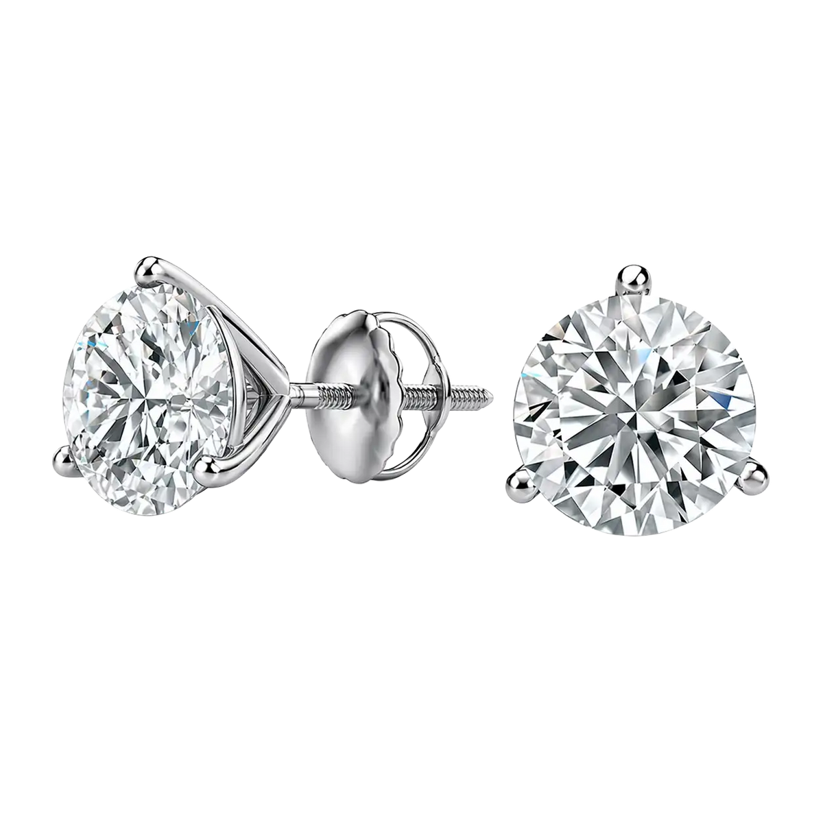 2 Carat Martini 3-Prong Lab Grown Diamond Stud Earrings