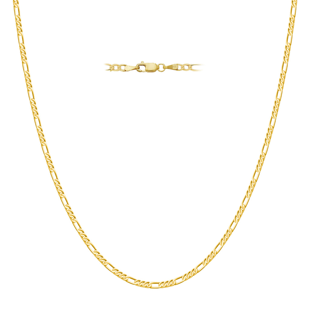 Collar de cadena Figaro con corte de diamante de 16" y 2 mm en oro amarillo de 14 k, 1,60 g