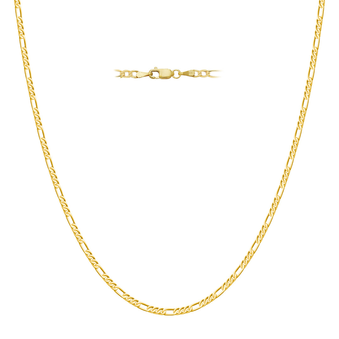 Collar de cadena Figaro de corte de diamante de 22" y 2 mm en oro amarillo de 14 k, 1,80 g