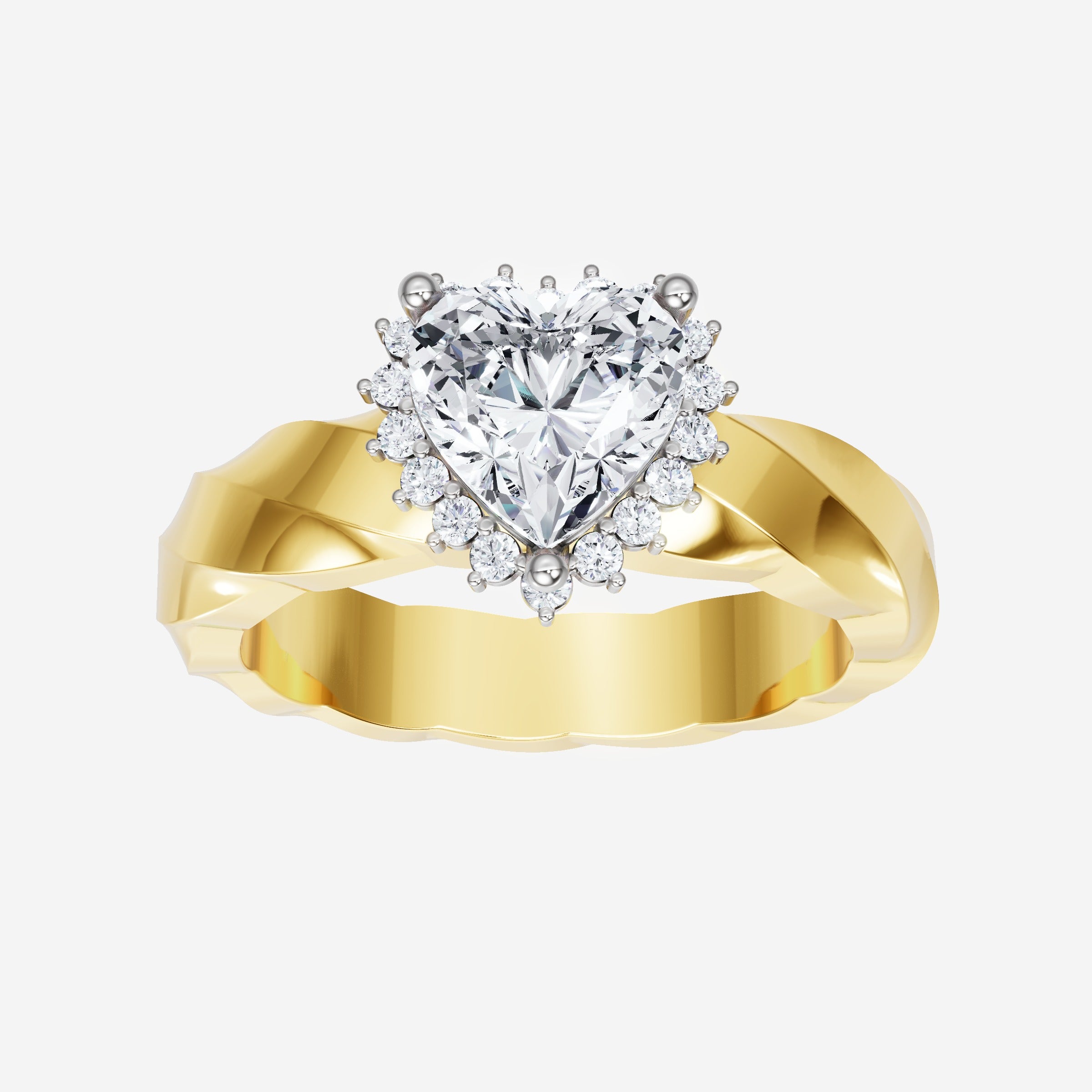 Anillo de halo único con chispa en forma de corazón